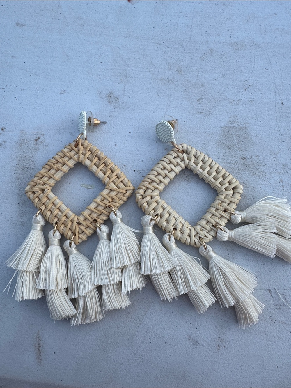 Handwoven Square Tassel Earrings — Cream